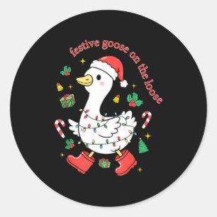 Weihnachtsfestliche Gans auf freiem Fuß Dumm Gans  Runder Aufkleber