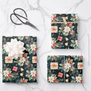 Weihnachtsfestspiele Poinsettia Blume Geschenkpapier Set