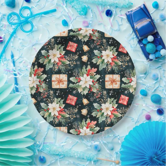 Weihnachtsfestspiele Poinsettia Blume Pappteller (Party)