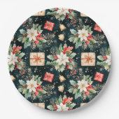 Weihnachtsfestspiele Poinsettia Blume Pappteller (Vorderseite)