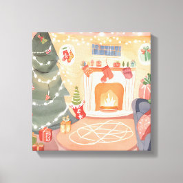 Weihnachtsfeuer für Wasserfarben Leinwanddruck