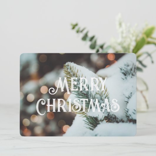 Weihnachtsfichtenzweig und Winterlichter Karte (Stehend Vorderseite)