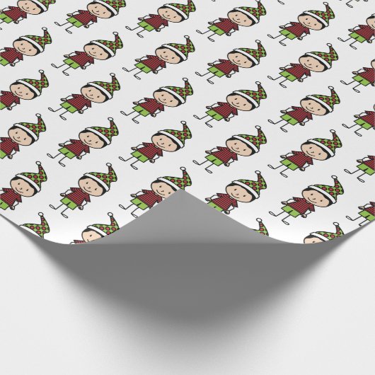 Weihnachtsfigur Niedlich Rot Grün Geschenkpapier (Ecke)