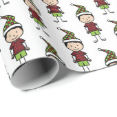 Weihnachtsfigur Niedlich Rot Grün Geschenkpapier (Rolleneckpunkt)