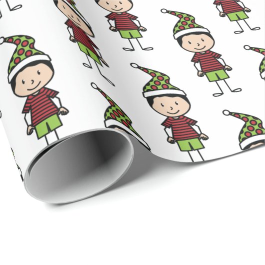 Weihnachtsfigur Niedlich Rot Grün Geschenkpapier (Rolleneckpunkt)