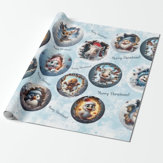 Weihnachtsfiguren 3D Snow Globes Wrapping Paper Geschenkpapier (Ungerollt)