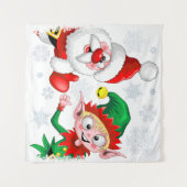 Weihnachtsfiguren des Weihnachtsmannes und des Elf Wandteppich (Vorderseite (Horizontal))