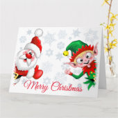 Weihnachtsfiguren vom Weihnachtsmann und Elf werfe Karte (Gelbe Blume)