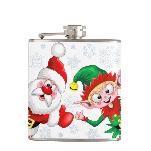 Weihnachtsfiguren von Weihnachten und Elfen stürme Flachmann (Vorderseite)