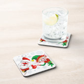 Weihnachtsfiguren von Weihnachten und Elfen stürme Getränkeuntersetzer (Rechte Seite)