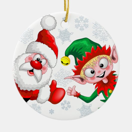 Weihnachtsfiguren von Weihnachten und Elfen stürme Keramik Ornament (Vorne)