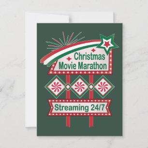 Weihnachtsfilm-Marathon Retro-Marquee Feststimmung Postkarte