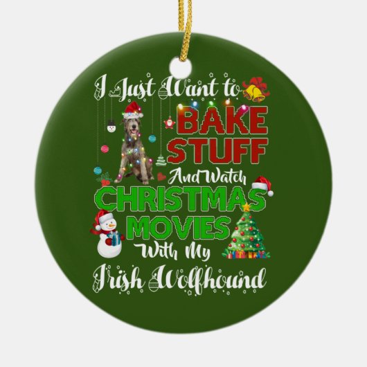 Weihnachtsfilme mit Irish Wolfhound Keramik Ornament (Vorne)