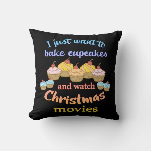 Weihnachtsfilme und Cupcakes Kissen (Vorderseite)