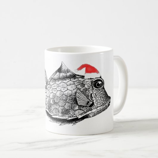 Weihnachtsfisch (Puffsfisch) mit Weihnachtsmannmüt Kaffeetasse (VorderseiteRechts)