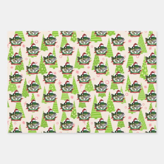 Weihnachtsfisch Weihnachtsmannmütze Funny Fishing Geschenkpapier Set (Vorderseite)