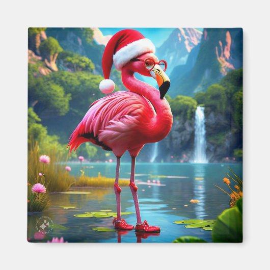 Weihnachtsflamingo als Weihnachtsmann-47476 Magnet (Vorne)