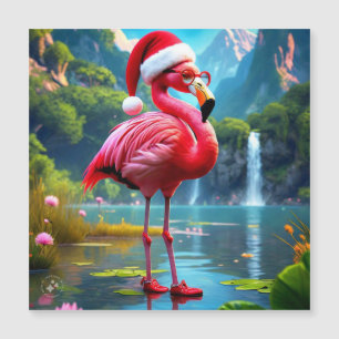 Weihnachtsflamingo als Weihnachtsmann-47476 Magnetkarte