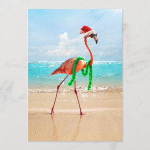 Weihnachtsflamingo am Strand Einladung