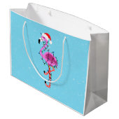 Weihnachtsflamingo Große Geschenktüte (Rückseite Schrägansicht)