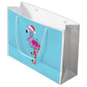 Weihnachtsflamingo Große Geschenktüte (Vorderseite Schrägansicht)