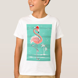 Weihnachtsflamingo-Streifen-T - Shirtkindes T-Shirt
