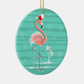Weihnachtsflamingo-Streifen-Textverzierung rund Keramik Ornament (Rechts)
