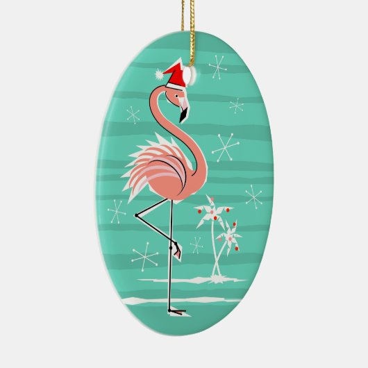 Weihnachtsflamingo-Streifen-Textverzierungsoval Keramikornament (Rechts)