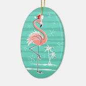 Weihnachtsflamingo-Streifen-Textverzierungsoval Keramikornament (Links)
