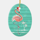 Weihnachtsflamingo-Streifen-Textverzierungsoval Keramikornament (Vorne)