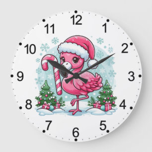 Weihnachtsflamingo-Sublimationsgrafik Große Wanduhr