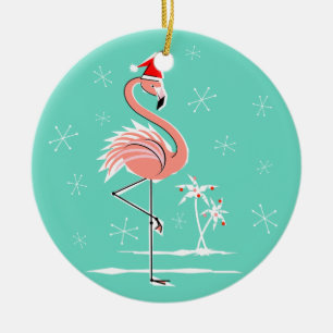 Weihnachtsflamingo-Textverzierung rund Keramikornament