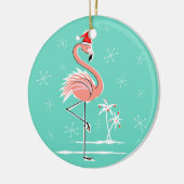 Weihnachtsflamingo-Textverzierung rund Keramikornament (Links)