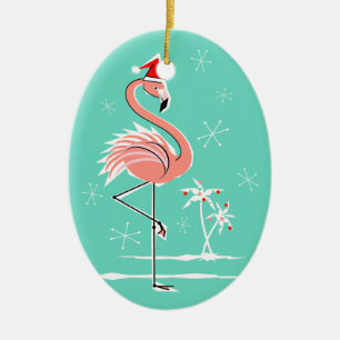 Weihnachtsflamingo-Textverzierungsoval Keramik Ornament