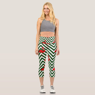 Weihnachtsflamingo Zickzack grün Capri Leggings