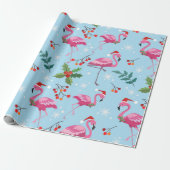 Weihnachtsflamingos und Stechpalme auf blauem Must Geschenkpapier (Ungerollt)