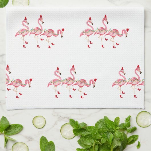 Weihnachtsflamingücher Geschirrtuch (Gefaltet)