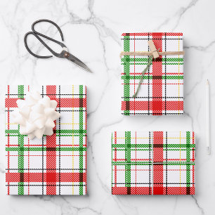 Weihnachtsflannel Kariert Tartan Design - Weiß Geschenkpapier Set