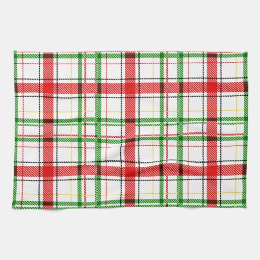 Weihnachtsflannel Kariert Tartan Design - Weiß Geschirrtuch (Horizontal)