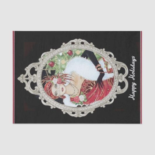 Weihnachtsflapper Girl Dazzling Red & Gold Dress Seidenpapier (Vorderseite)