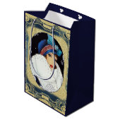 Weihnachtsflapper Girl Large White Fur Coat Mittlere Geschenktüte (Rückseite Schrägansicht)