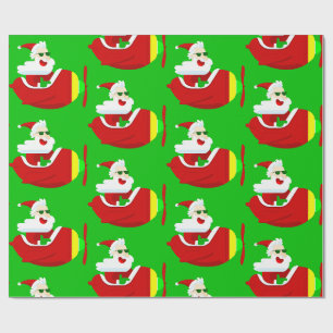 Weihnachtsflieger Santa-Claus lustig Geschenkpapier