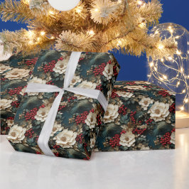 Weihnachtsflora mit Weißen Blume & Grünpflanzen Geschenkpapier