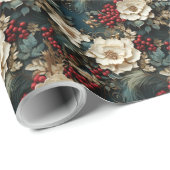 Weihnachtsflora mit Weißen Blume & Grünpflanzen Geschenkpapier (Rolleneckpunkt)