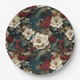 Weihnachtsflora mit Weißen Blume & Grünpflanzen Pappteller