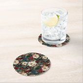 Weihnachtsflora mit Weißen Blume & Grünpflanzen Runder Pappuntersetzer (Vor Ort)