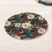 Weihnachtsflora mit Weißen Blume & Grünpflanzen Runder Pappuntersetzer (Angewinkelt)