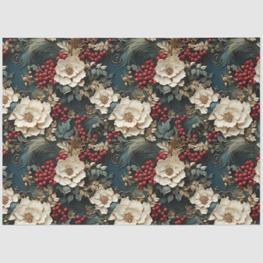 Weihnachtsflora mit Weißen Blume & Grünpflanzen Seidenpapier (Vorderseite)