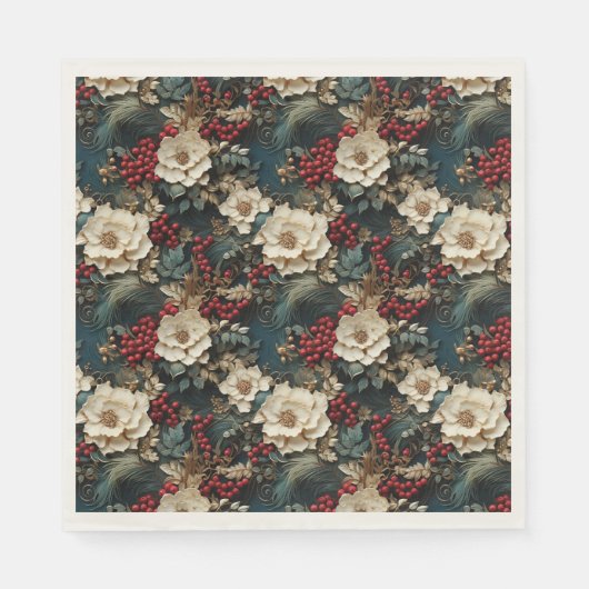 Weihnachtsflora mit Weißen Blume & Grünpflanzen Serviette (Vorderseite)