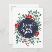 Weihnachtsfloral | Happy New Year Feiertagspostkarte (Vorne/Hinten)
